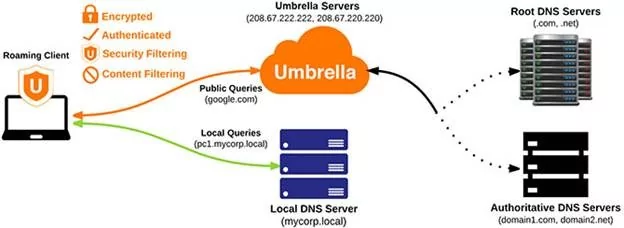 Какова схема работы Cisco Umbrella?